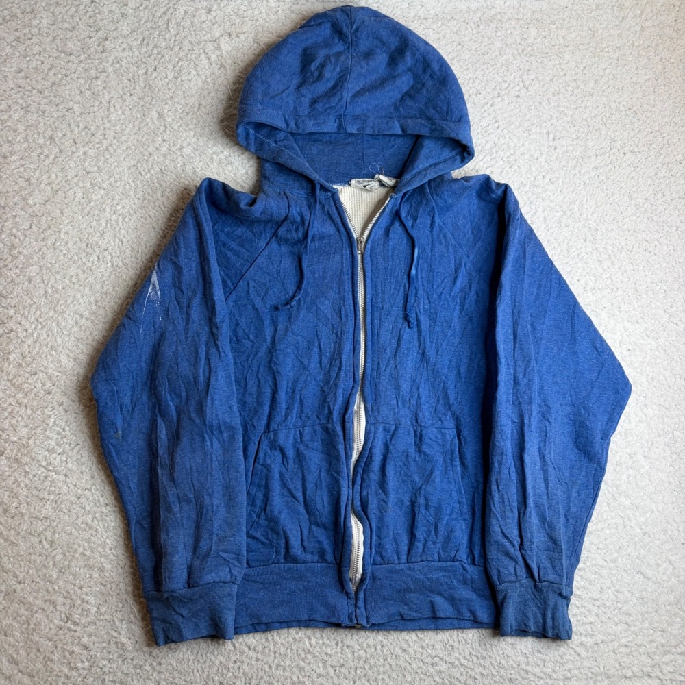 70s 80s MacGregor Blue Thermal Lined Zip Up Hoodie Mens Small drop shoulder